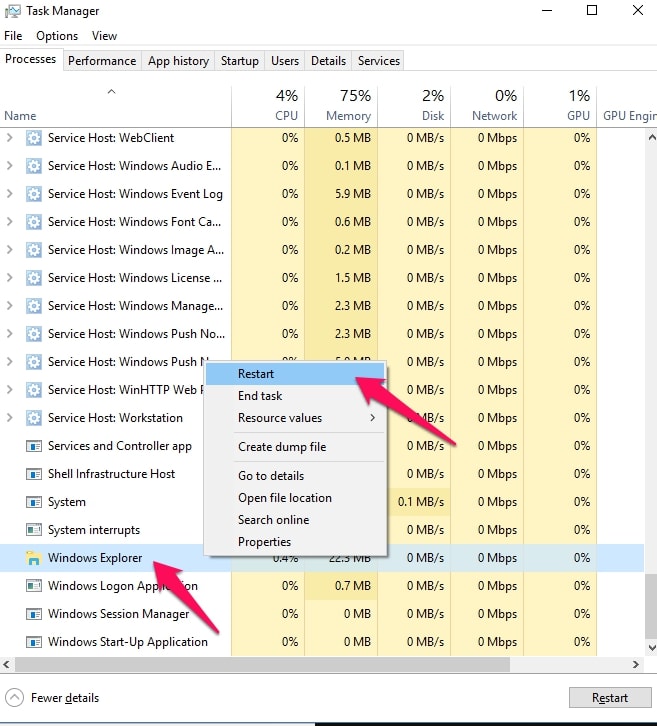 重新启动Windows资源管理器