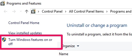 Turn Windows Feature On or Off
