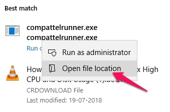 CompatTelRunner de localização de arquivo