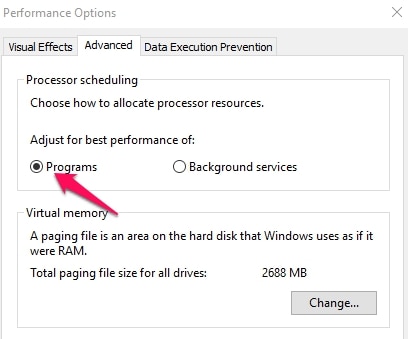 Select Programs as Performance Options