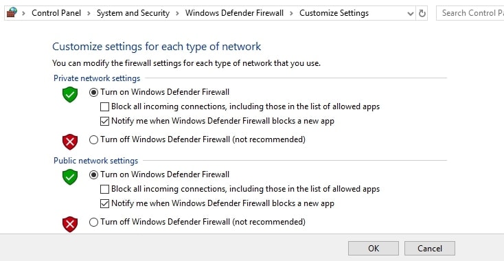 Activați sau dezactivați paravanul de protecție Windows