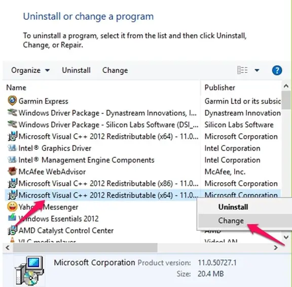 Visual C ++ 2012 Yeniden Dağıtılabilir