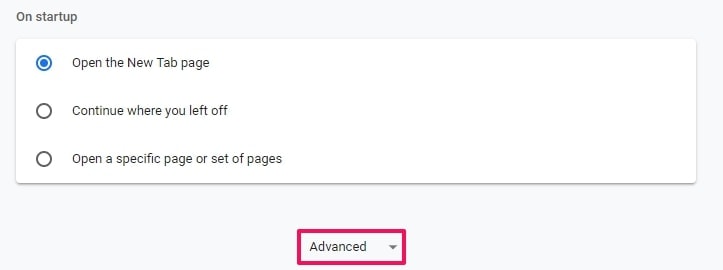 Chrome Settings Advanced Tab