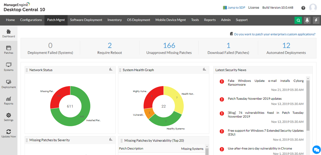 Gerenciamento de patches da solução ManageEngine Unified Endpoint Management