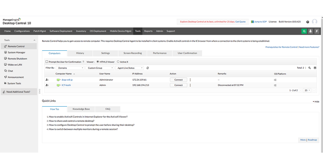 ManageEngine Desktop Central 10 Fernsteuerung