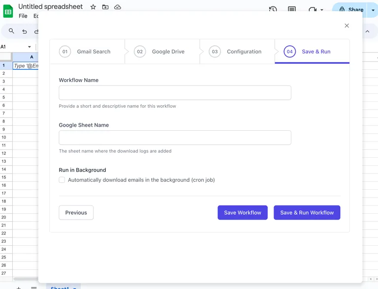 Saving workflow in Google Sheet