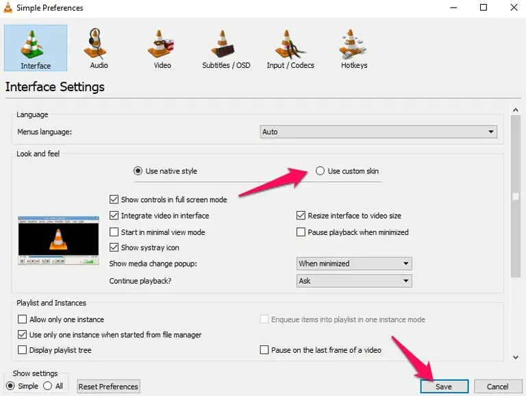 VLC Media Player Simple Preferences Settings VLC Media Player Simple Preferences Settings