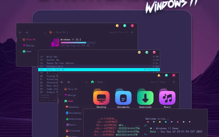 SynthWave '84 for Windows 11 dark theme