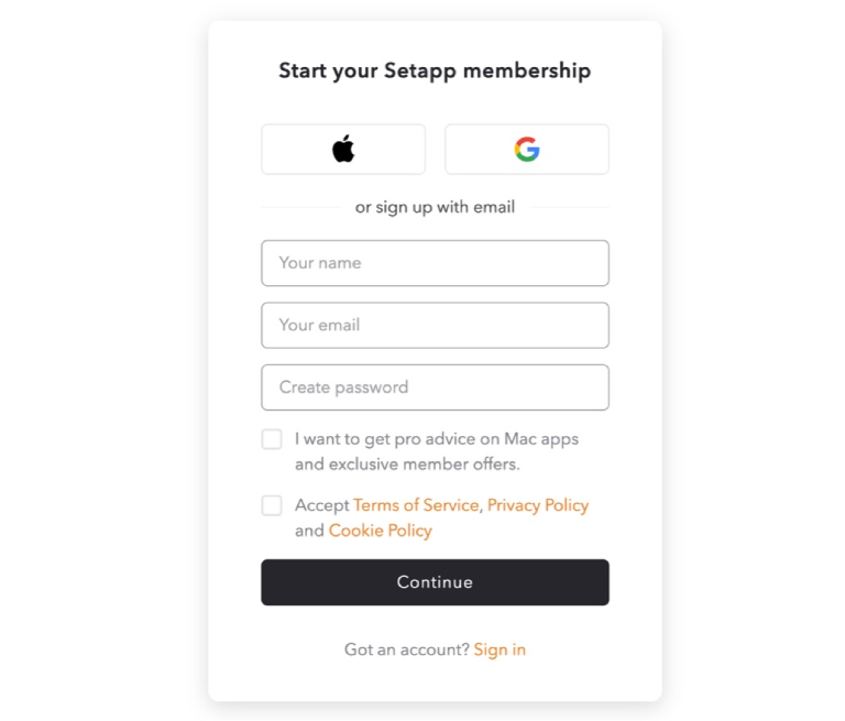 Create Setapp Account