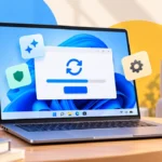 Laptop running the Windows 11 update with new feature, security and settings icons